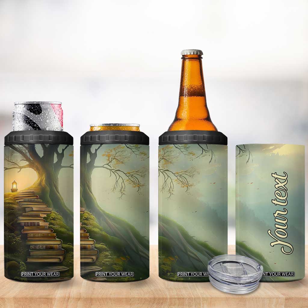 Personalized Magical Tree 4 in 1 Can Cooler Tumbler with Book Staircase and Lantern Fantasy Art TS04 Print Your Wear