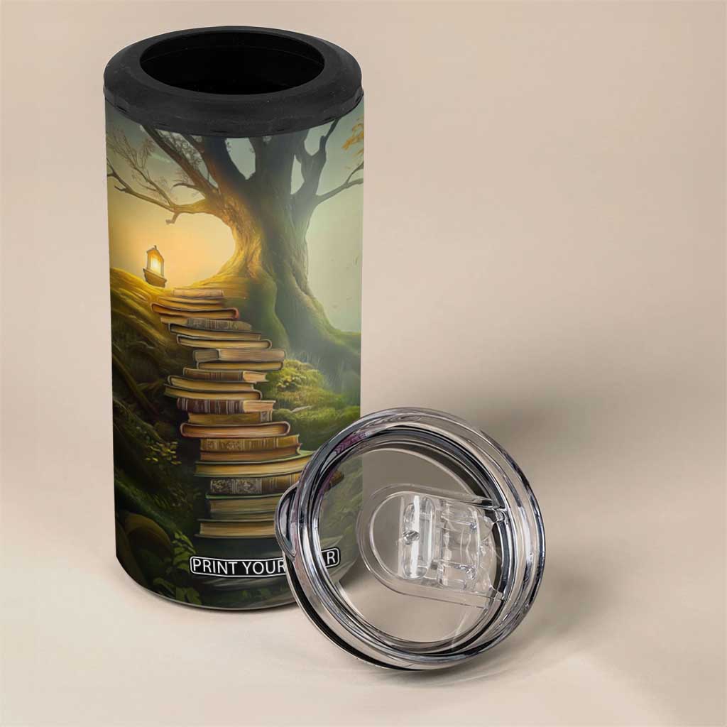 Personalized Magical Tree 4 in 1 Can Cooler Tumbler with Book Staircase and Lantern Fantasy Art TS04 Print Your Wear