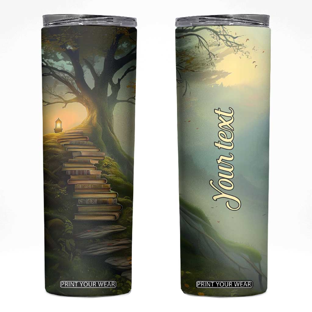 Personalized Magical Tree Skinny Tumbler with Book Staircase and Lantern Fantasy Art TS04 Multicolor Print Your Wear