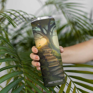 Personalized Magical Tree Skinny Tumbler with Book Staircase and Lantern Fantasy Art TS04 Print Your Wear
