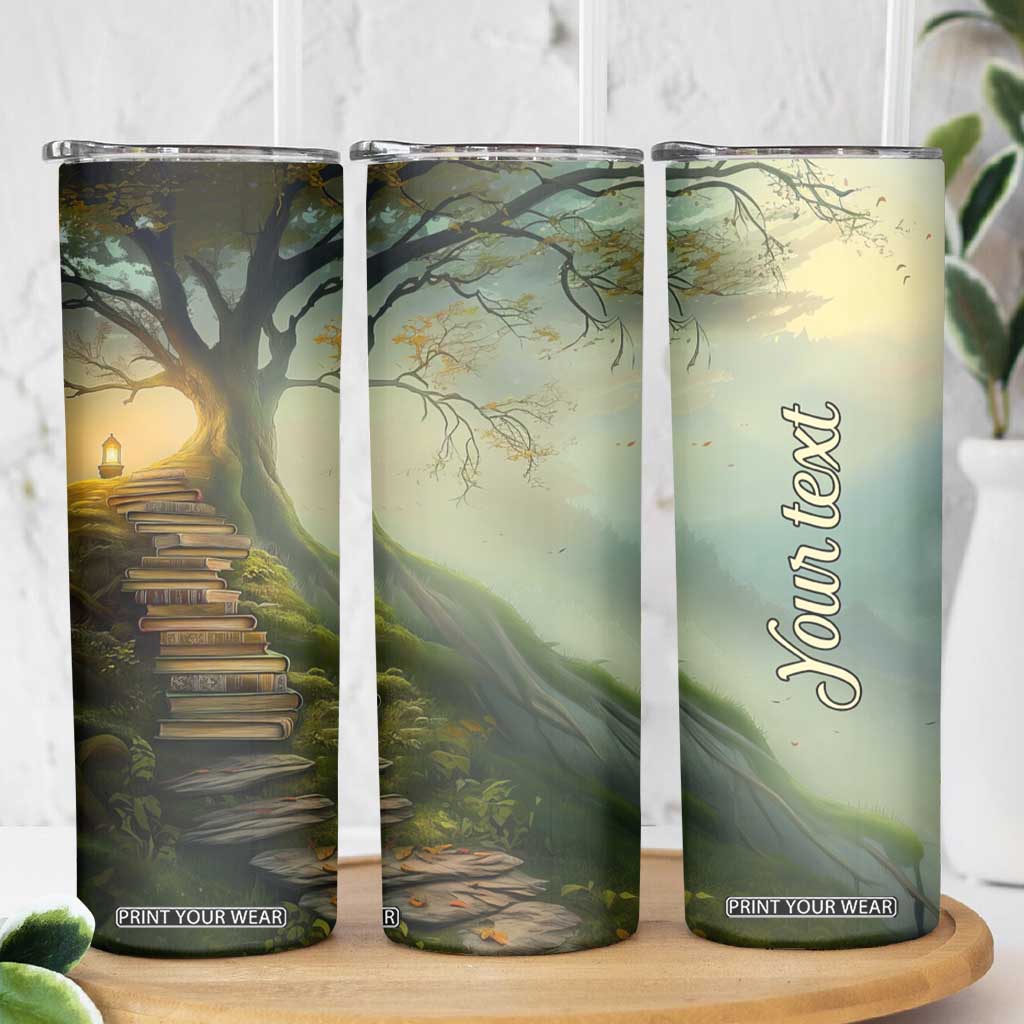 Personalized Magical Tree Skinny Tumbler with Book Staircase and Lantern Fantasy Art TS04 Print Your Wear