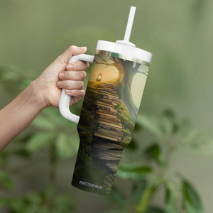 Personalized Magical Tree Tumbler With Handle with Book Staircase and Lantern Fantasy Art TS04 Print Your Wear