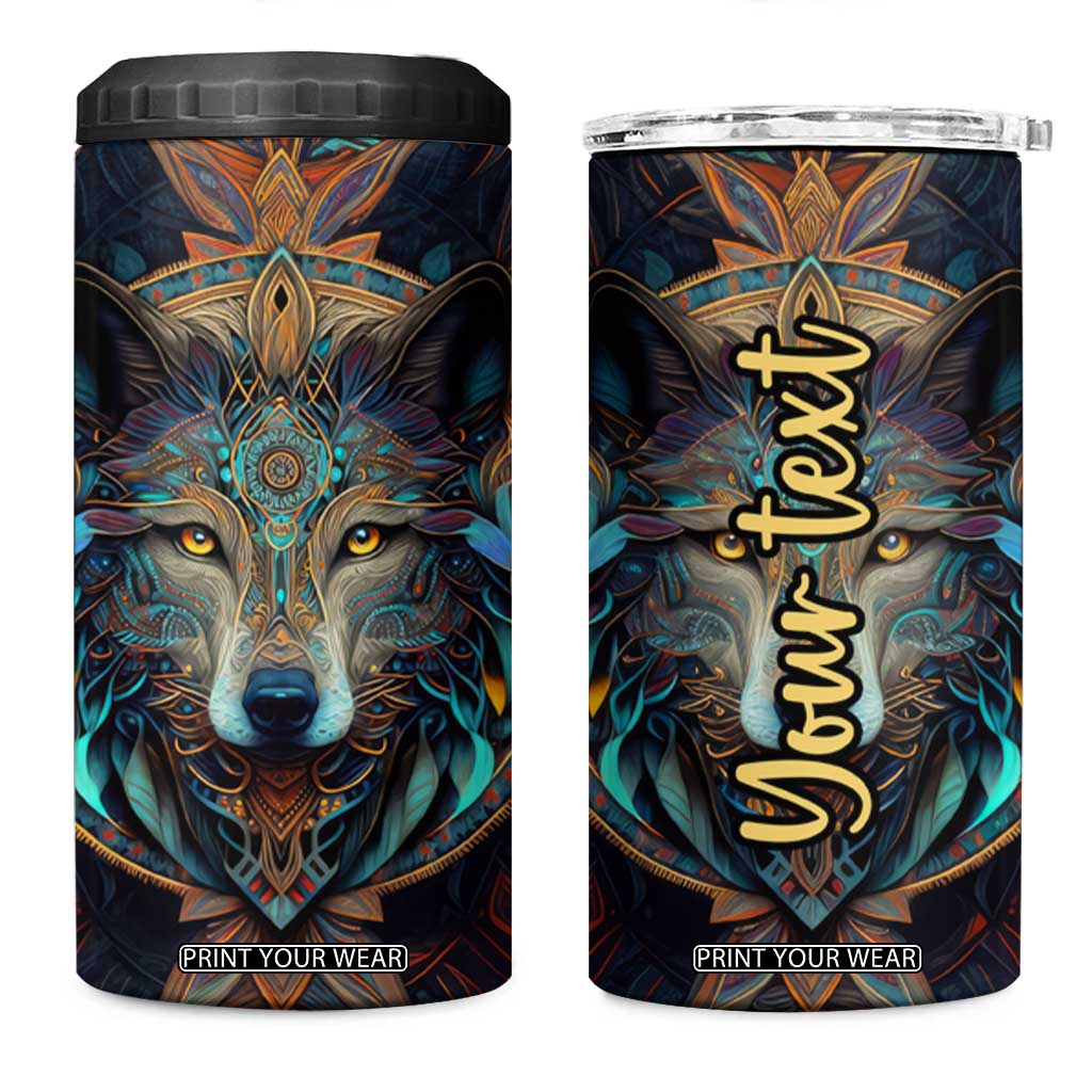 Personalized Mandala Wolf 4 in 1 Can Cooler Tumbler with Intricate Pattern Illustration TS04 One Size: 16 oz Multicolor Print Your Wear