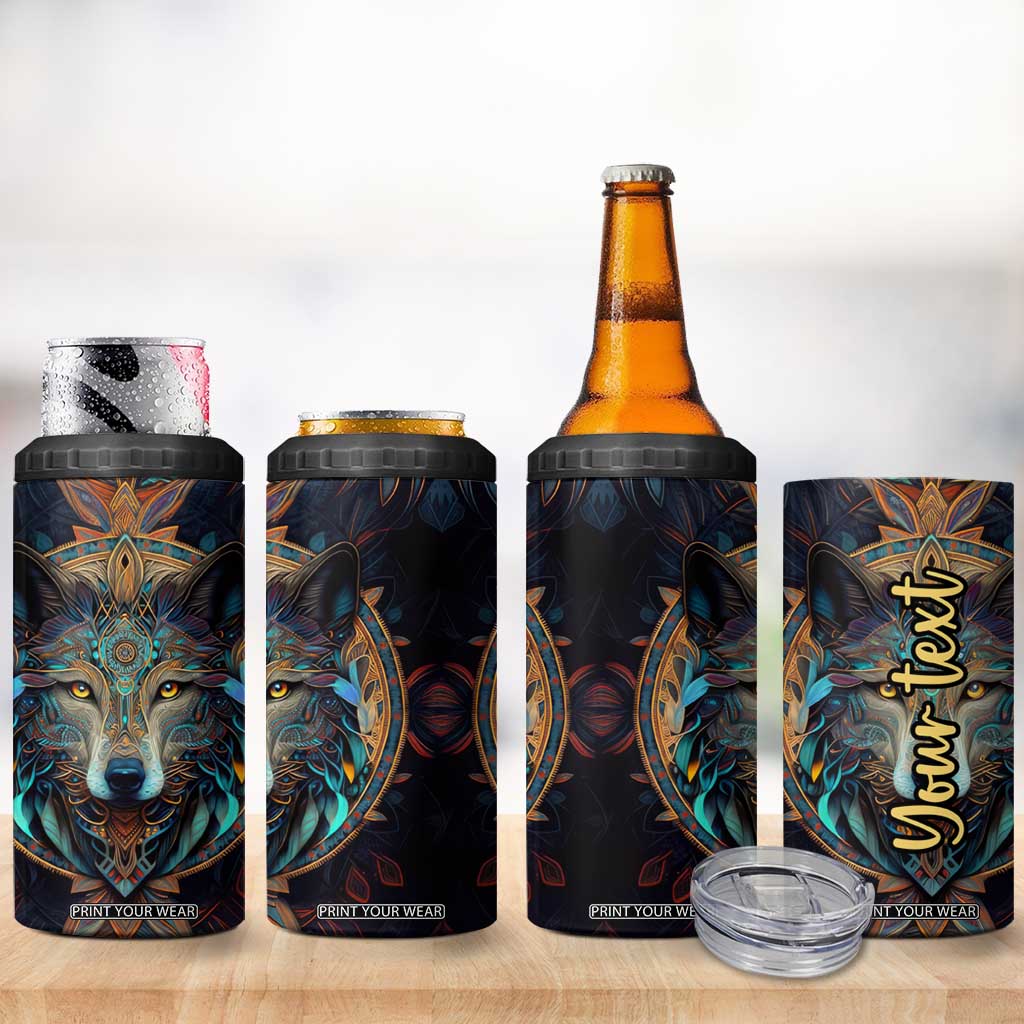 Personalized Mandala Wolf 4 in 1 Can Cooler Tumbler with Intricate Pattern Illustration TS04 Print Your Wear