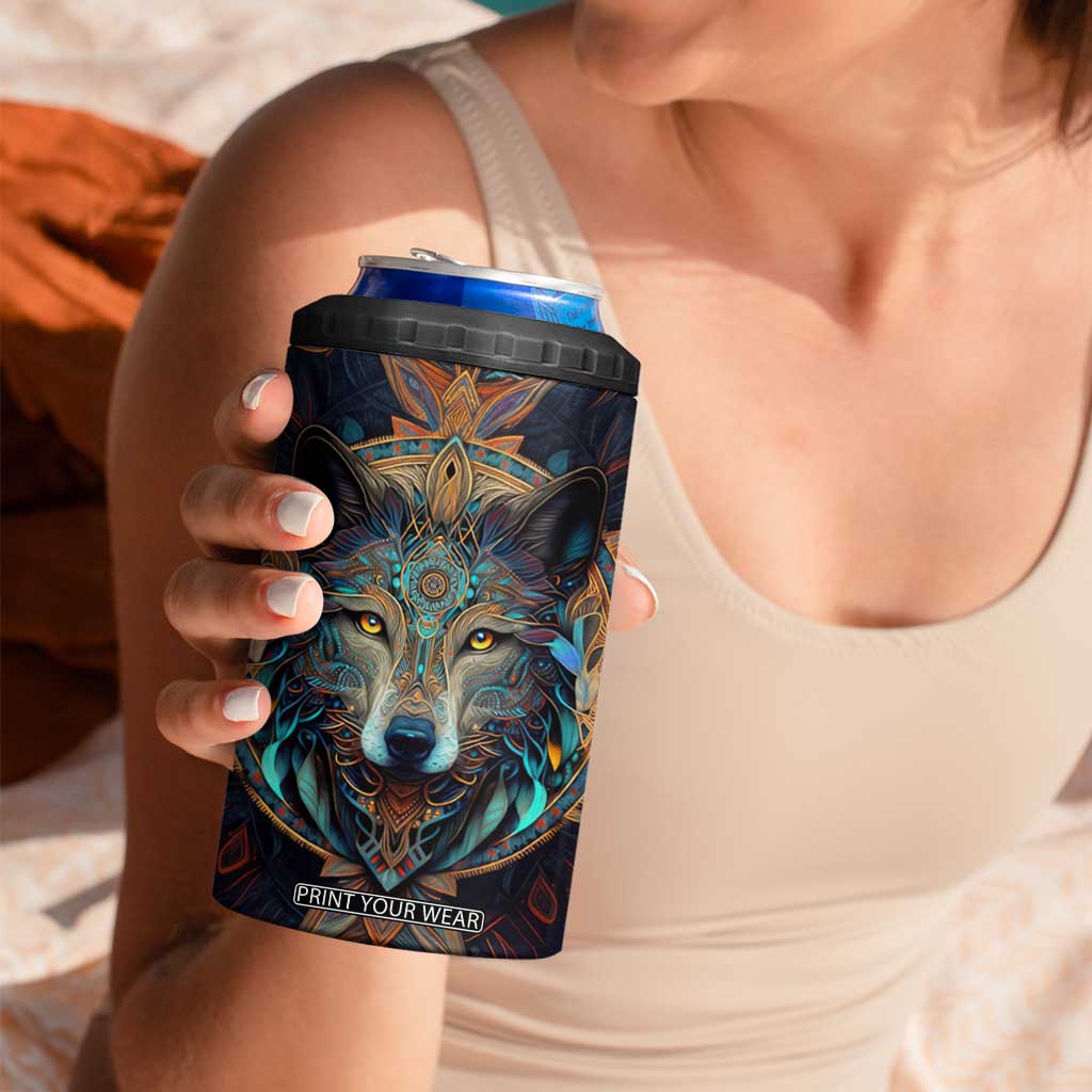 Personalized Mandala Wolf 4 in 1 Can Cooler Tumbler with Intricate Pattern Illustration TS04 Print Your Wear