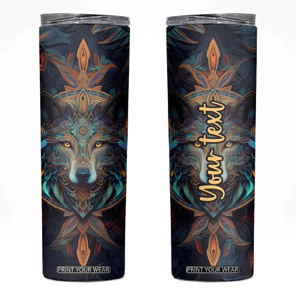 Personalized Mandala Wolf Skinny Tumbler with Intricate Pattern Illustration TS04 Multicolor Print Your Wear