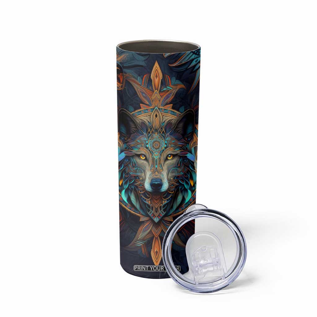 Personalized Mandala Wolf Skinny Tumbler with Intricate Pattern Illustration TS04 Print Your Wear