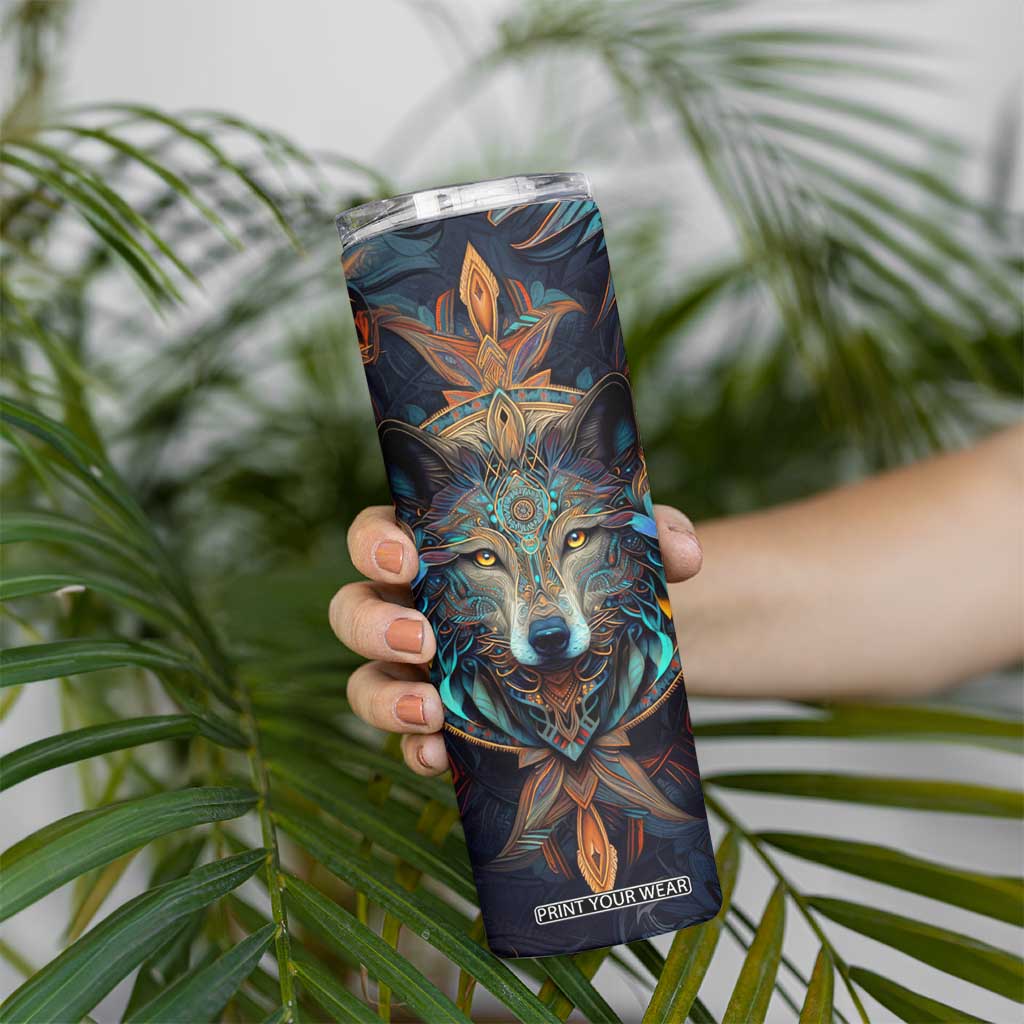 Personalized Mandala Wolf Skinny Tumbler with Intricate Pattern Illustration TS04 Print Your Wear