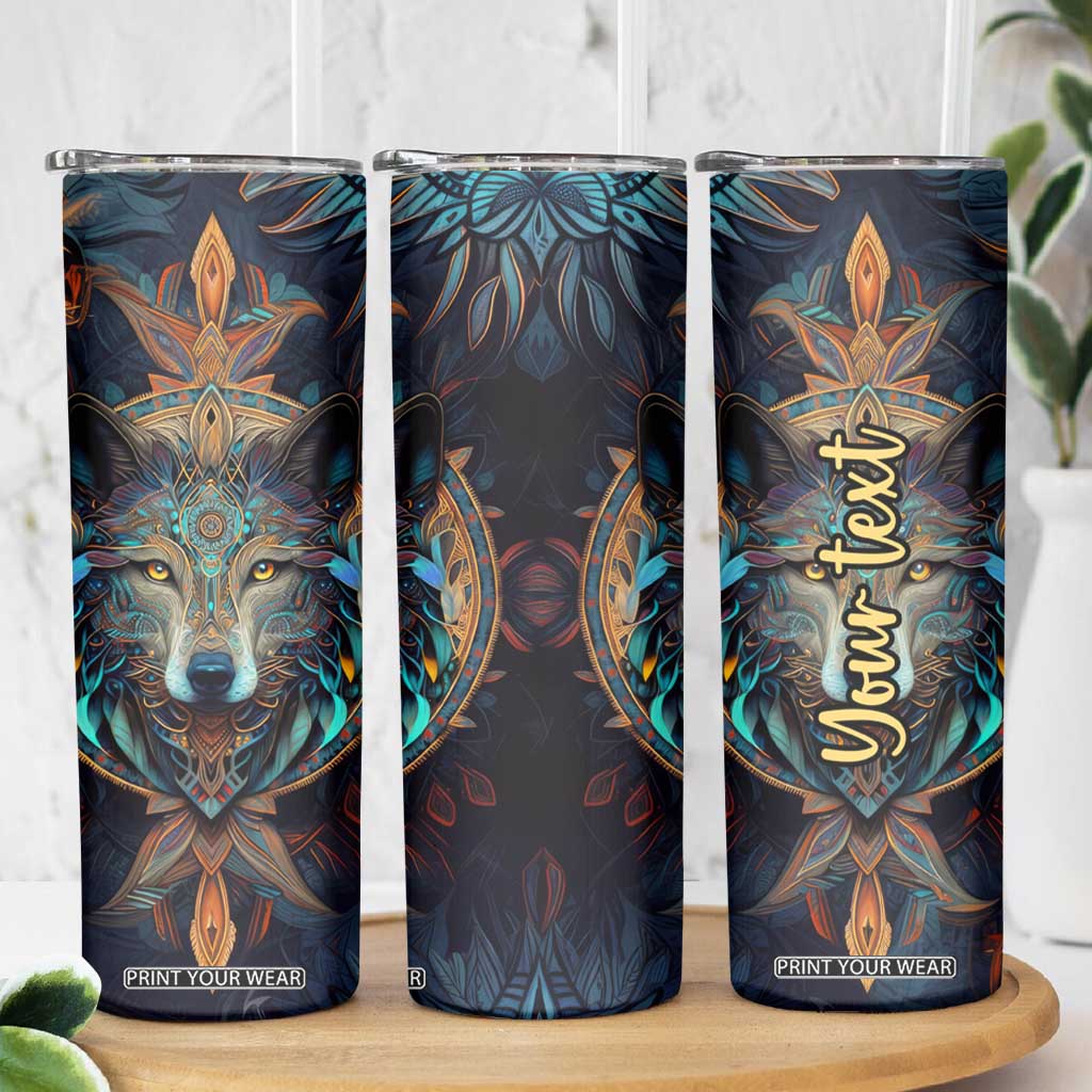 Personalized Mandala Wolf Skinny Tumbler with Intricate Pattern Illustration TS04 Print Your Wear