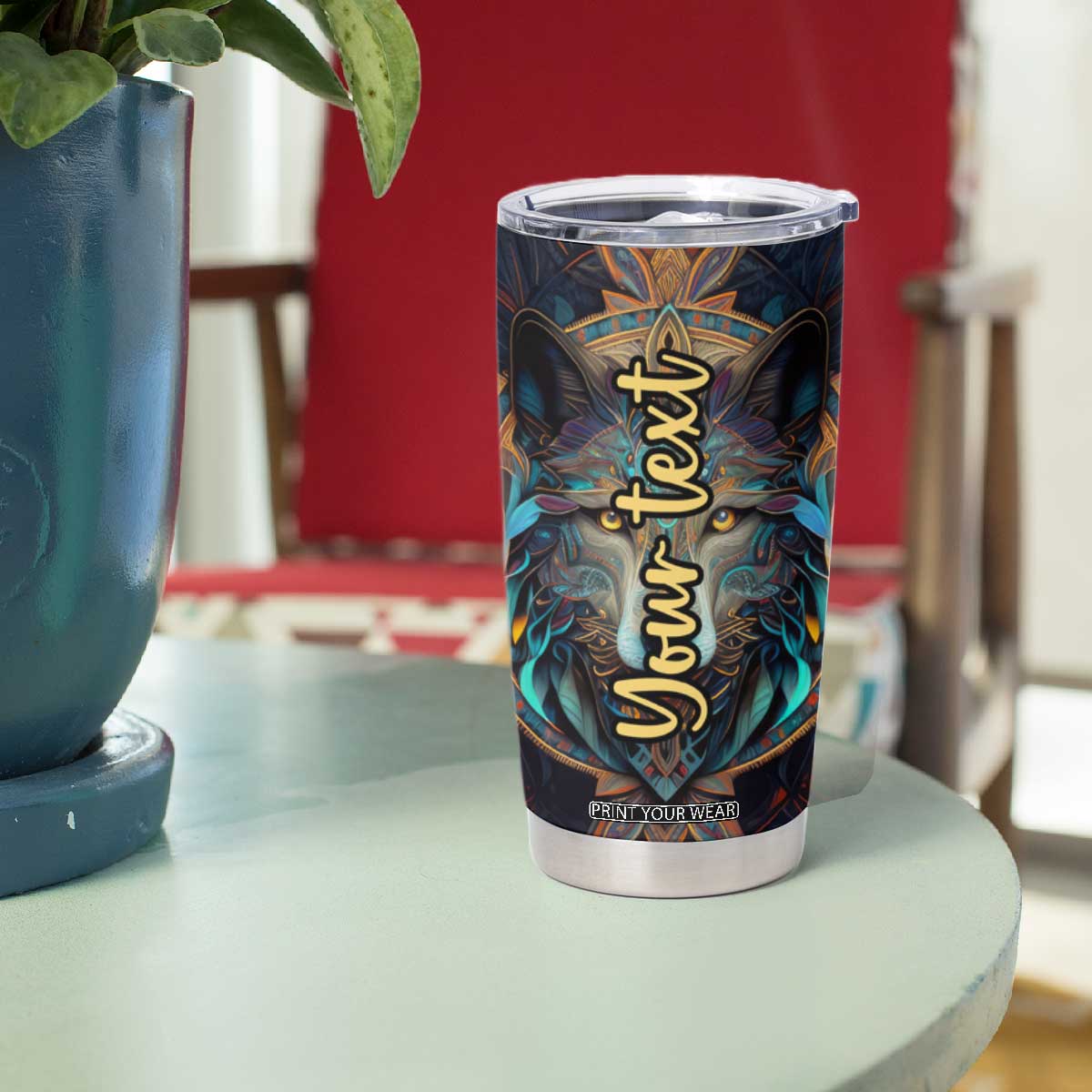 Personalized Mandala Wolf Tumbler Cup with Intricate Pattern Illustration TS04 Print Your Wear