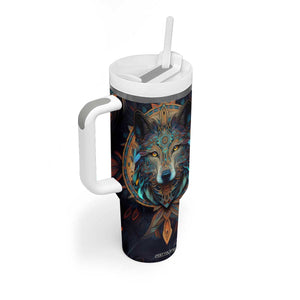 Personalized Mandala Wolf Tumbler With Handle with Intricate Pattern Illustration TS04 Print Your Wear