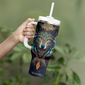 Personalized Mandala Wolf Tumbler With Handle with Intricate Pattern Illustration TS04 Print Your Wear