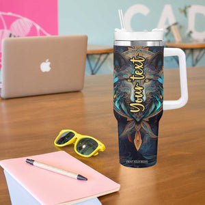 Personalized Mandala Wolf Tumbler With Handle with Intricate Pattern Illustration TS04 Print Your Wear
