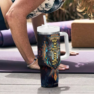 Personalized Mandala Wolf Tumbler With Handle with Intricate Pattern Illustration TS04 Print Your Wear