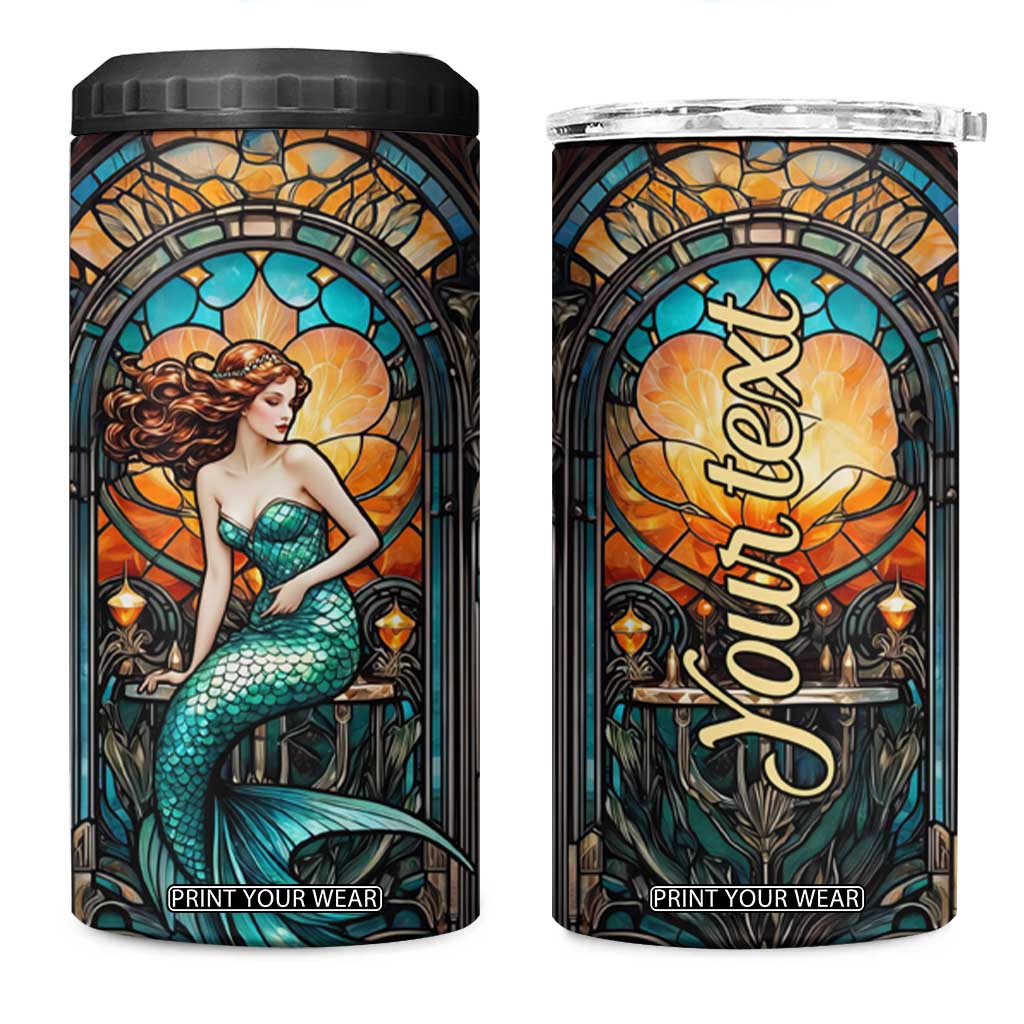 Personalized Mermaid 4 in 1 Can Cooler Tumbler with Stained Glass Style Illustration TS04 One Size: 16 oz Multicolor Print Your Wear