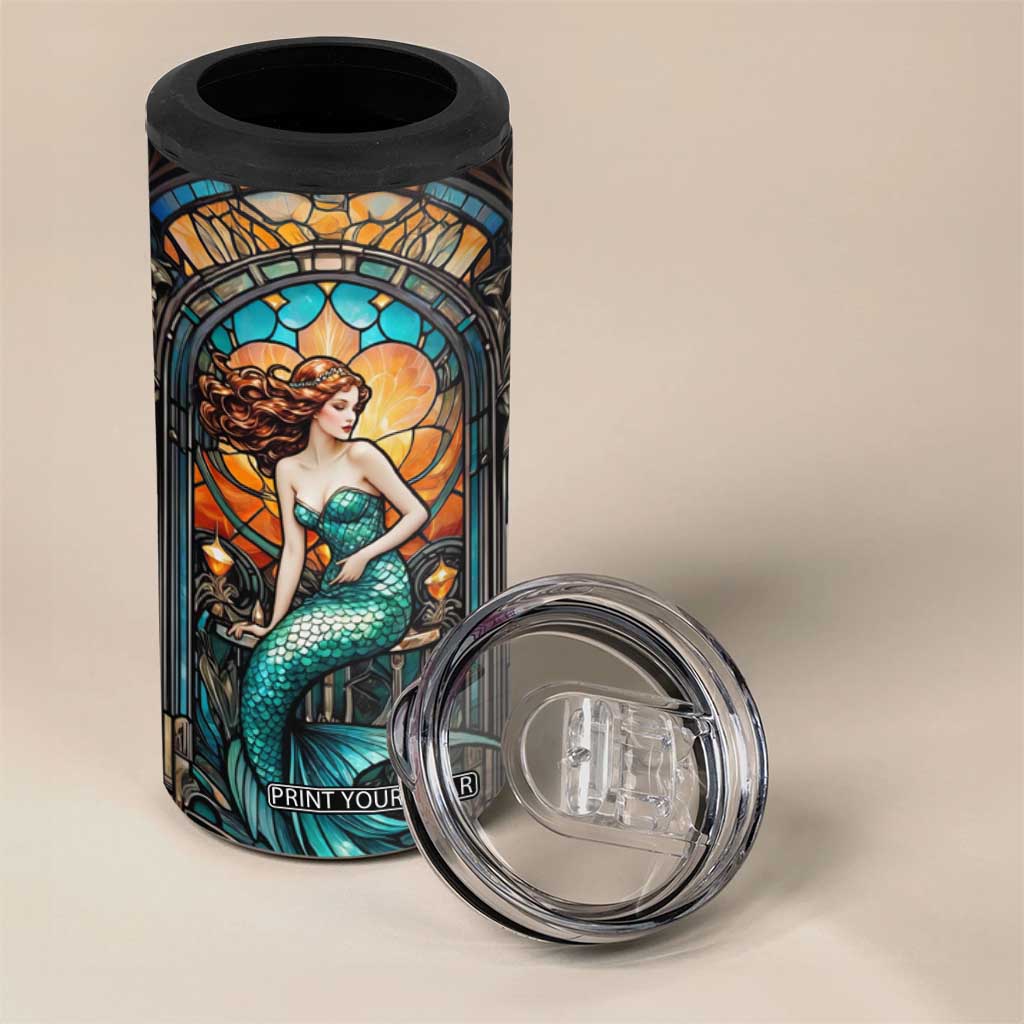 Personalized Mermaid 4 in 1 Can Cooler Tumbler with Stained Glass Style Illustration TS04 Print Your Wear