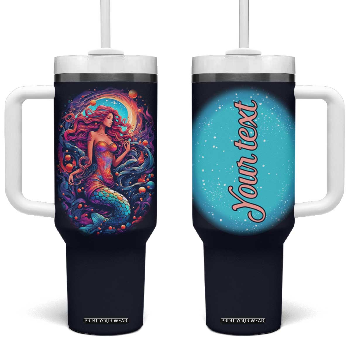 Personalized Mermaid Lover Tumbler With Handle with Underwater Theme Illustration TS04 One Size: 40 oz Multicolor Print Your Wear