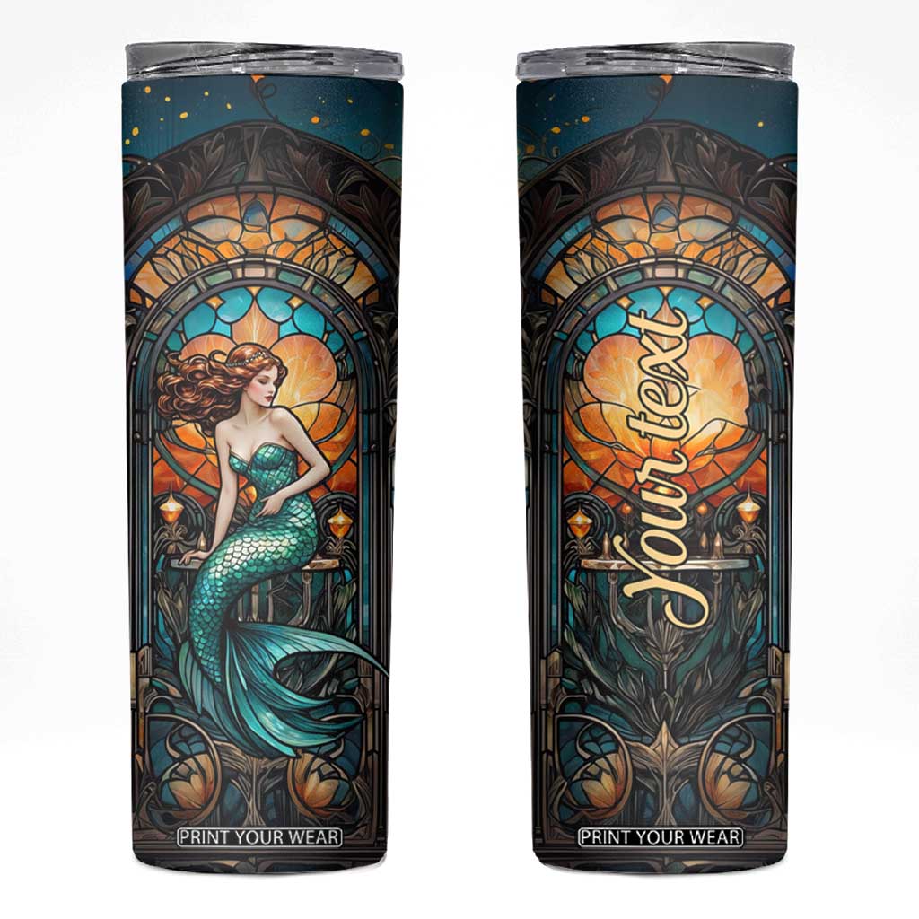 Personalized Mermaid Skinny Tumbler with Stained Glass Style Illustration TS04 Multicolor Print Your Wear