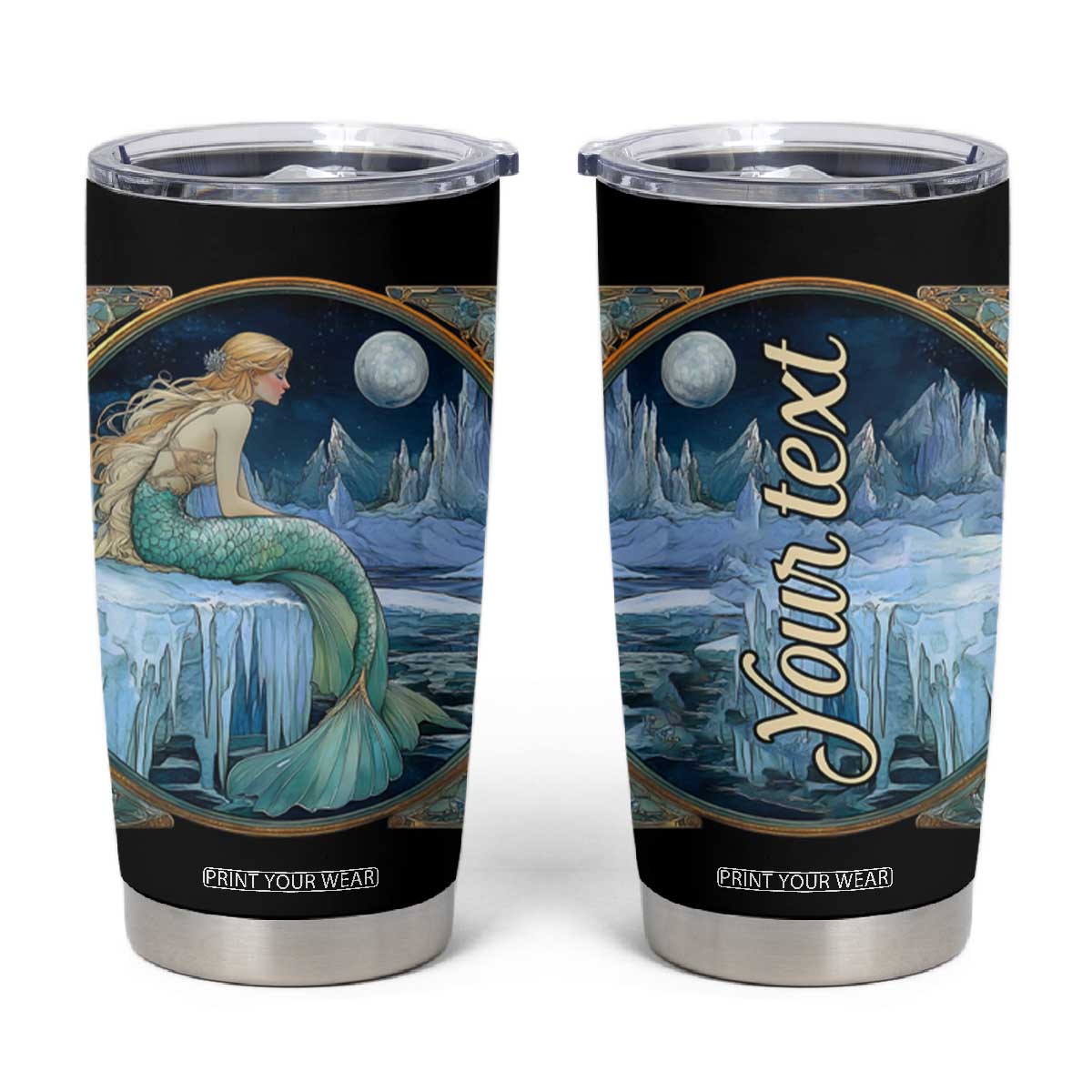 Personalized Mermaid Tumbler Cup with Retro Vintage Illustration Style TS04 Multicolor Print Your Wear