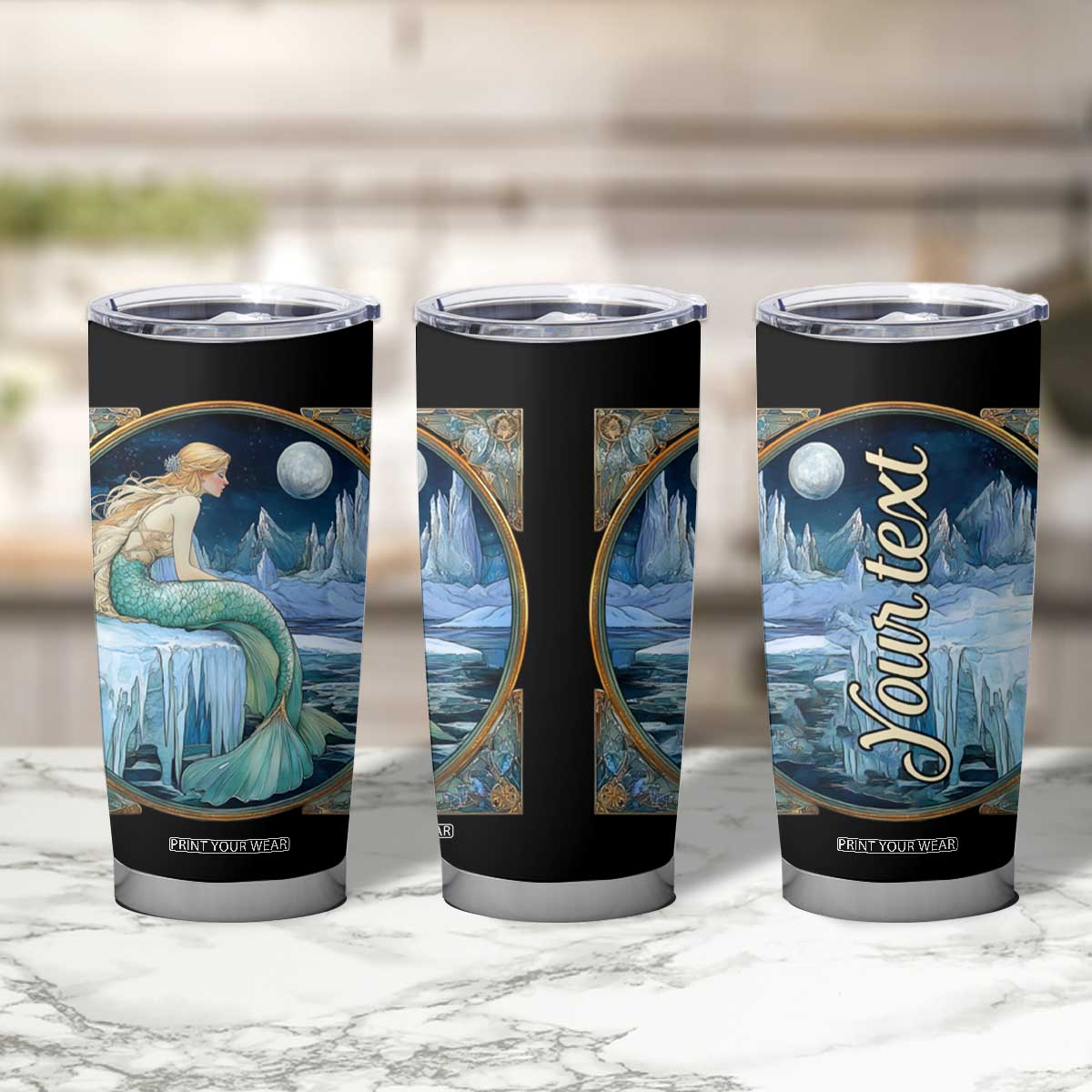 Personalized Mermaid Tumbler Cup with Retro Vintage Illustration Style TS04 Print Your Wear