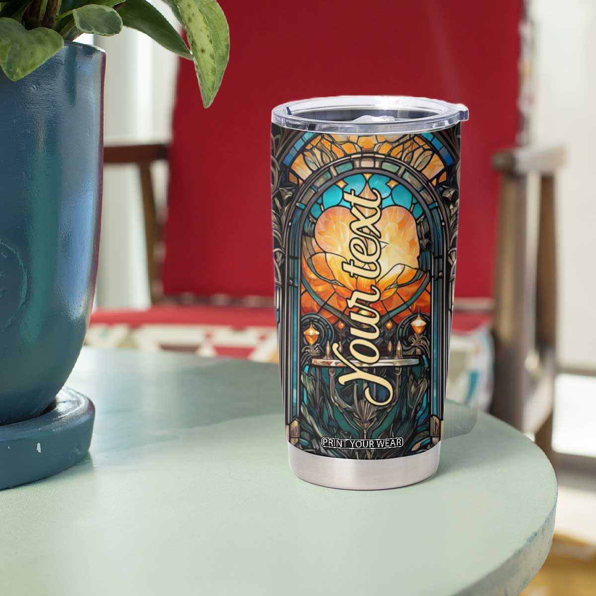 Personalized Mermaid Tumbler Cup with Stained Glass Style Illustration TS04 Print Your Wear