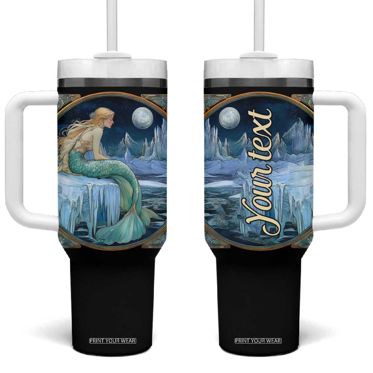 Personalized Mermaid Tumbler With Handle with Retro Vintage Illustration Style TS04 One Size: 40 oz Multicolor Print Your Wear