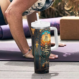 Personalized Mermaid Tumbler With Handle with Stained Glass Style Illustration TS04 Print Your Wear