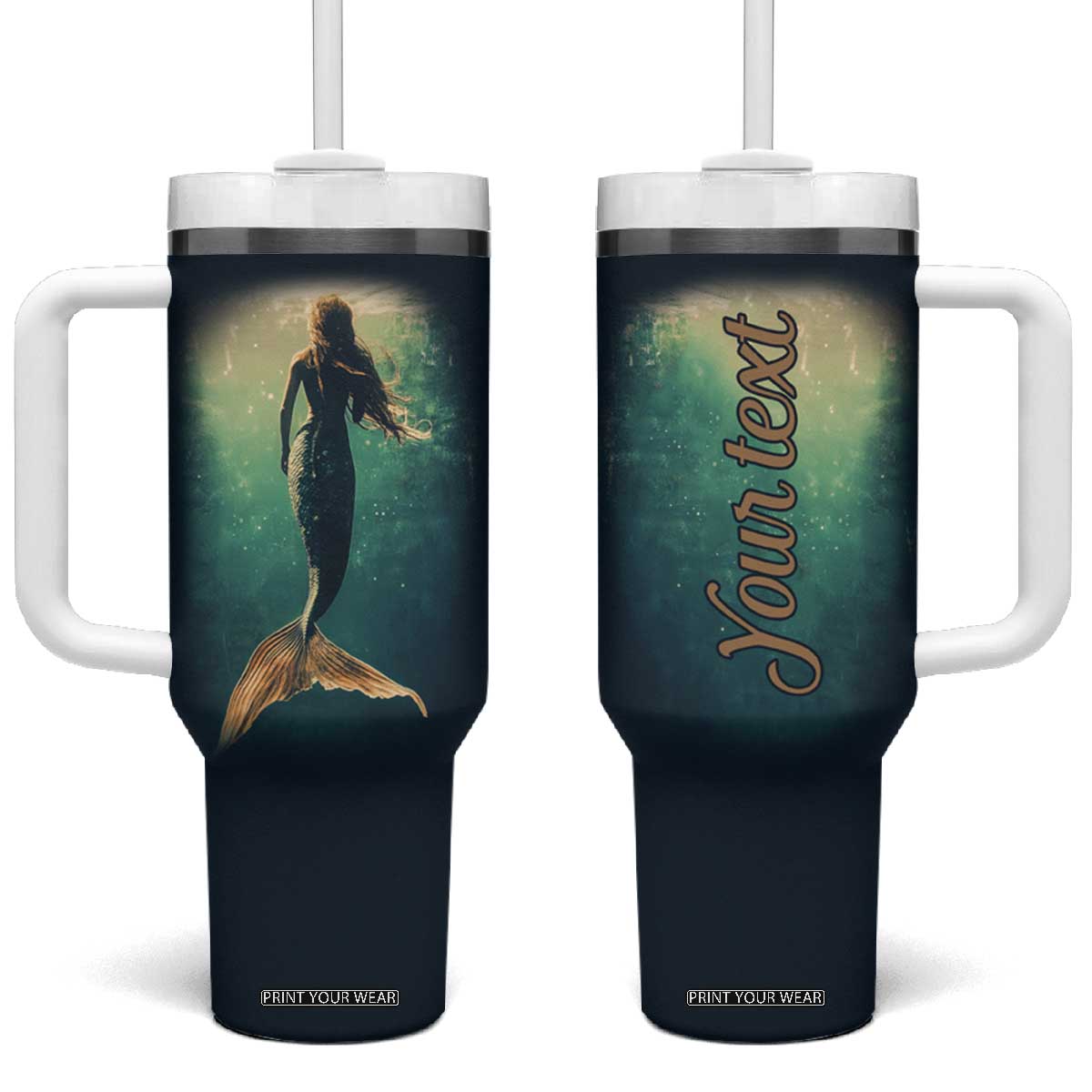 Personalized Mermaid Tumbler With Handle with Vintage Artistic Theme TS04 One Size: 40 oz Multicolor Print Your Wear