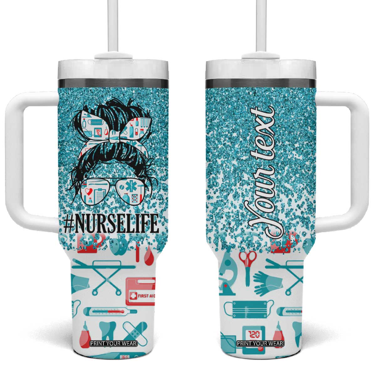 Personalized Nurse Life Tumbler With Handle with Bold Quote Illustration TS04 One Size: 40 oz Multicolor Print Your Wear
