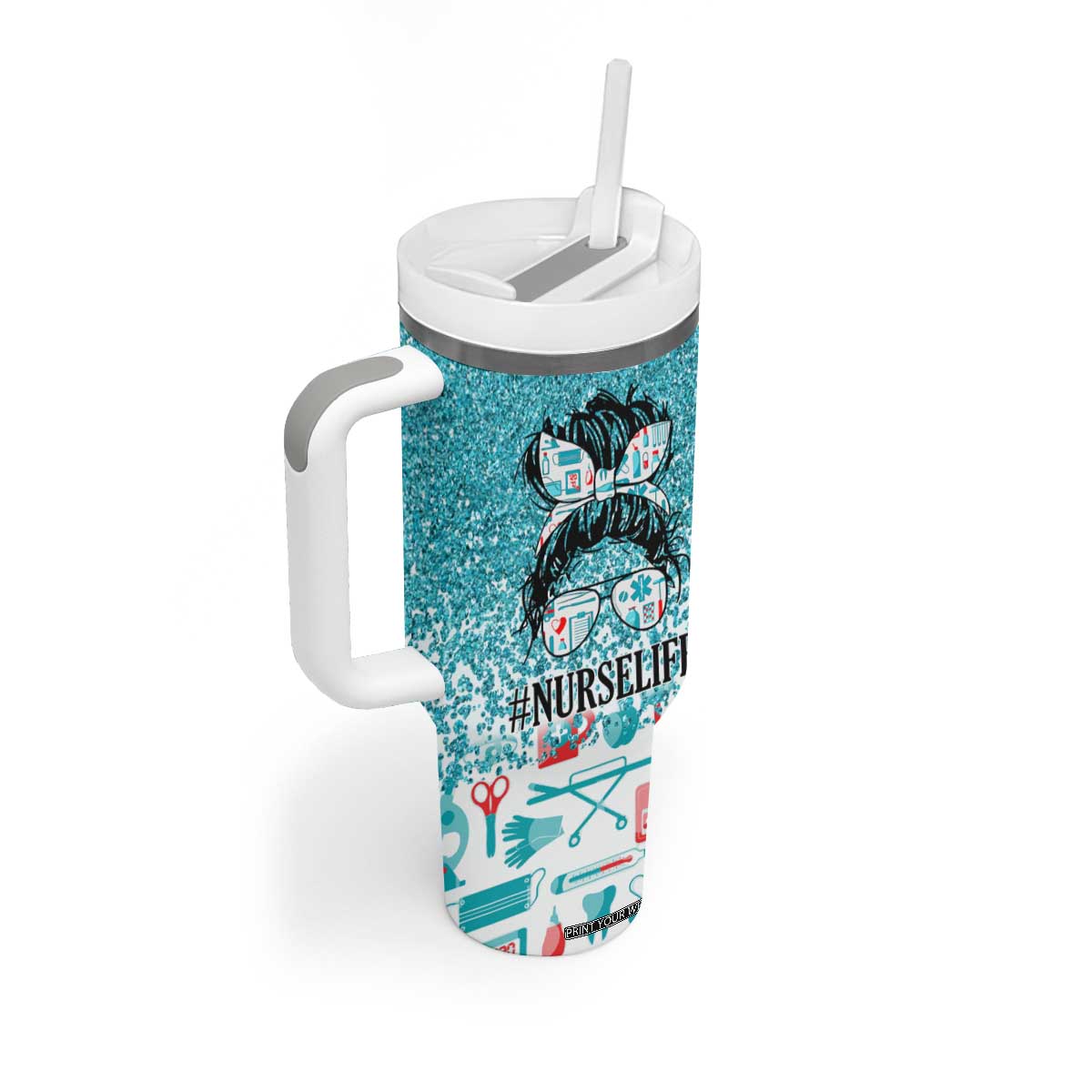 Personalized Nurse Life Tumbler With Handle with Bold Quote Illustration TS04 Print Your Wear