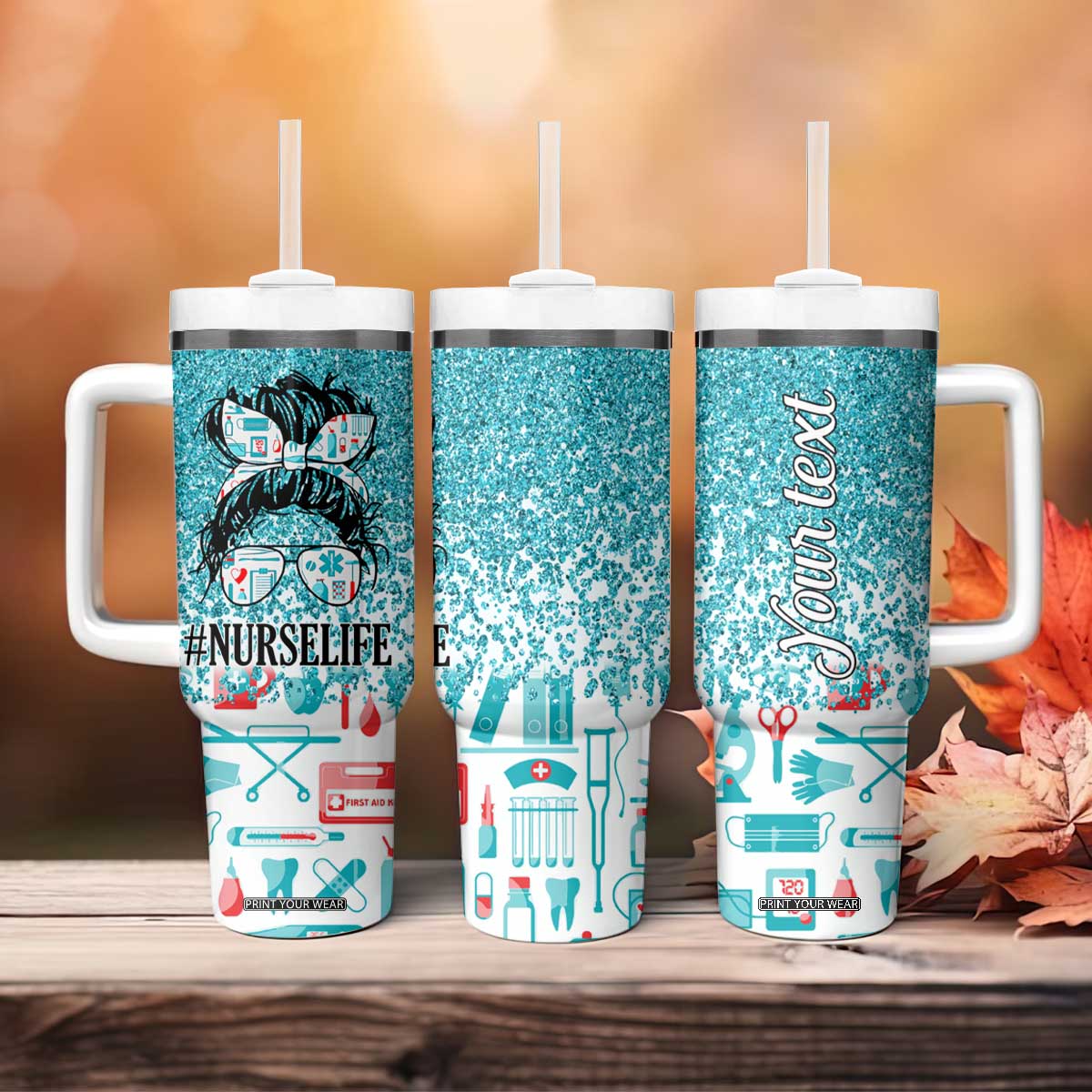 Personalized Nurse Life Tumbler With Handle with Bold Quote Illustration TS04 Print Your Wear