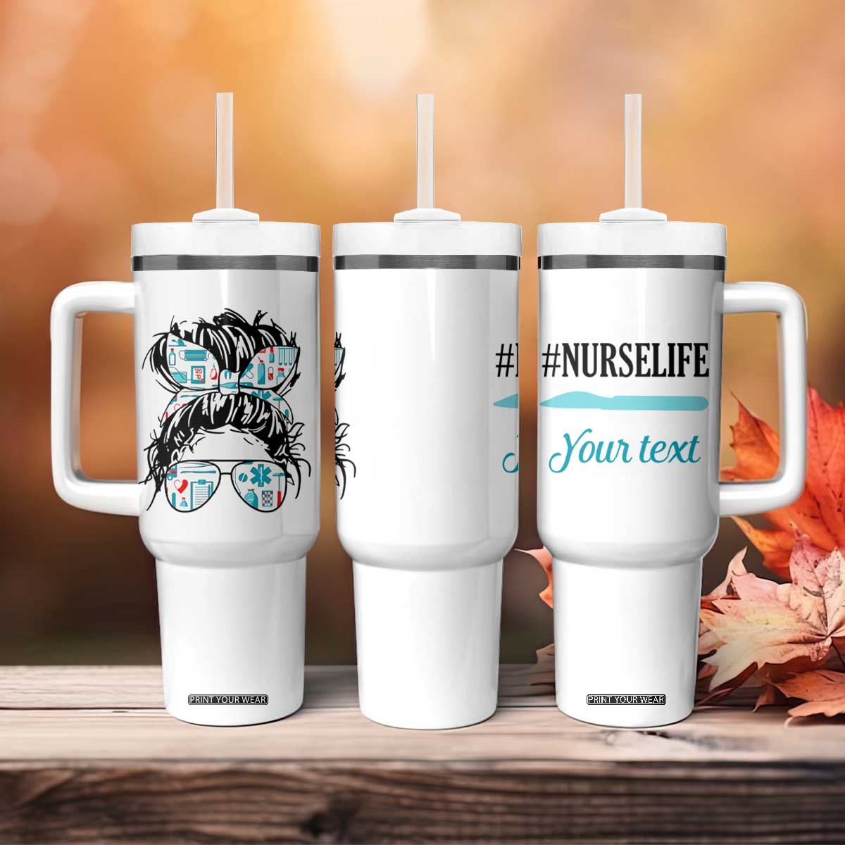 Personalized Nurse Life Tumbler With Handle with Medical Theme Typography TS04 Print Your Wear