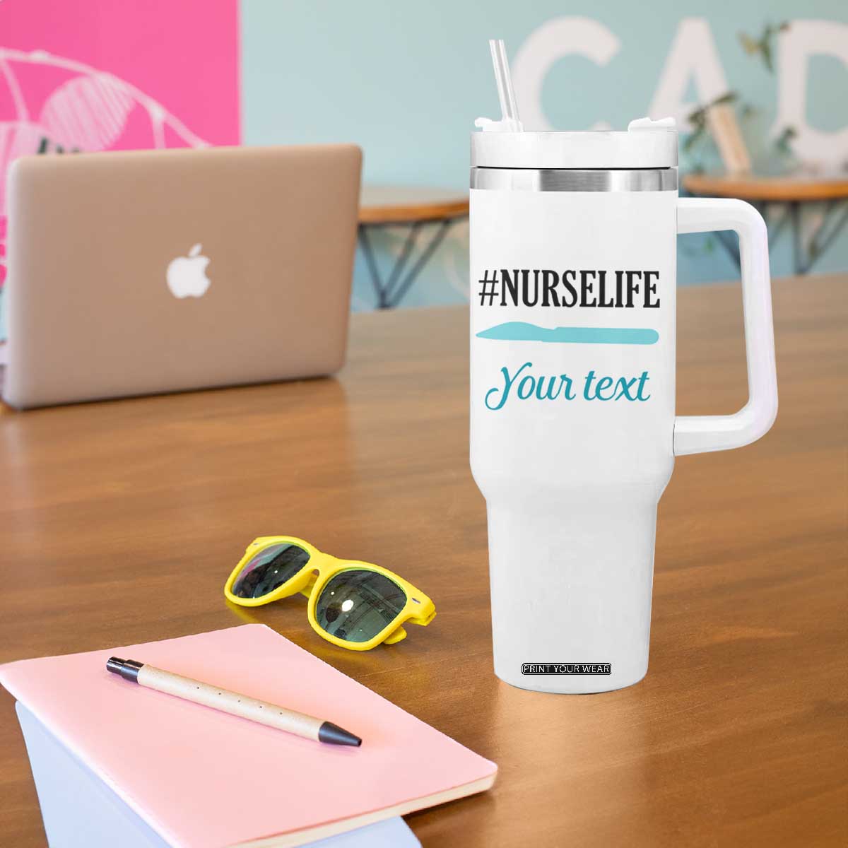 Personalized Nurse Life Tumbler With Handle with Medical Theme Typography TS04 Print Your Wear