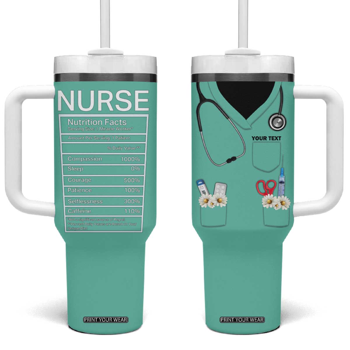 Personalized Nurse Tumbler With Handle Nutrition Facts Uniform Design TS04 One Size: 40 oz Multicolor Print Your Wear