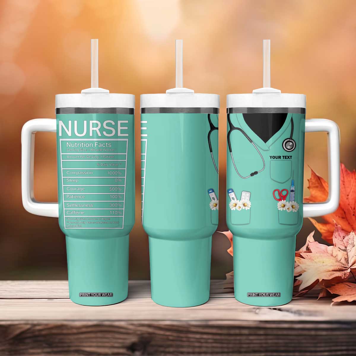 Personalized Nurse Tumbler With Handle Nutrition Facts Uniform Design TS04 Print Your Wear