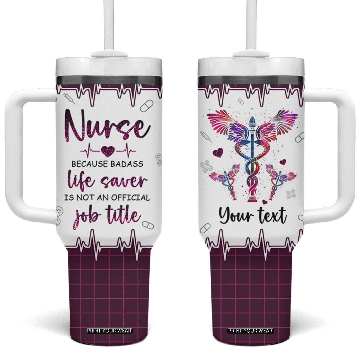 Personalized Nurse Tumbler With Handle Quote Because Badass Life Saver Is Not An Official Job Title Design TS04 One Size: 40 oz Multicolor Print Your Wear