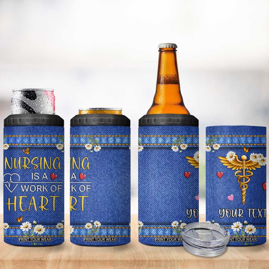 Personalized Nursing 4 in 1 Can Cooler Tumbler Quote Nursing Is A Work Of Heart Typography TS04 Print Your Wear