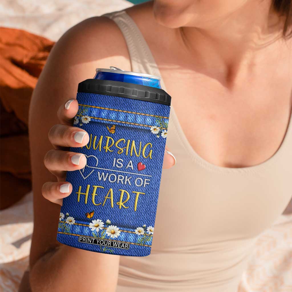 Personalized Nursing 4 in 1 Can Cooler Tumbler Quote Nursing Is A Work Of Heart Typography TS04 Print Your Wear