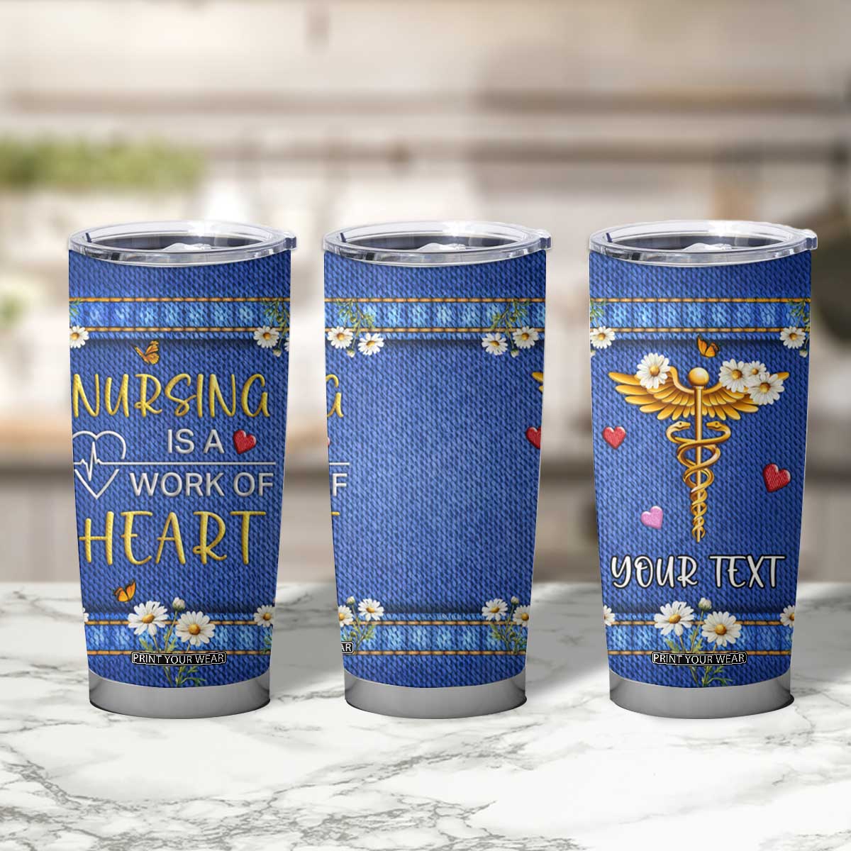 Personalized Nursing Tumbler Cup Quote Nursing Is A Work Of Heart Typography TS04 Print Your Wear