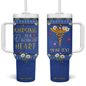 Personalized Nursing Tumbler With Handle Quote Nursing Is A Work Of Heart Typography TS04 One Size: 40 oz Multicolor Print Your Wear