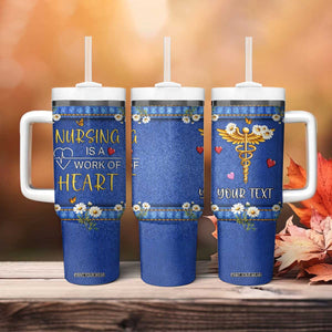 Personalized Nursing Tumbler With Handle Quote Nursing Is A Work Of Heart Typography TS04 Print Your Wear