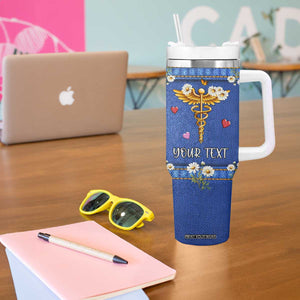 Personalized Nursing Tumbler With Handle Quote Nursing Is A Work Of Heart Typography TS04 Print Your Wear