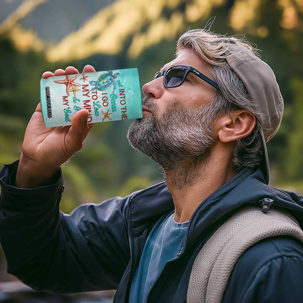 Personalized Ocean Quote 4 in 1 Can Cooler Tumbler And Into The Ocean I Go To Lose My Mind And Find My Soul TS04 Print Your Wear