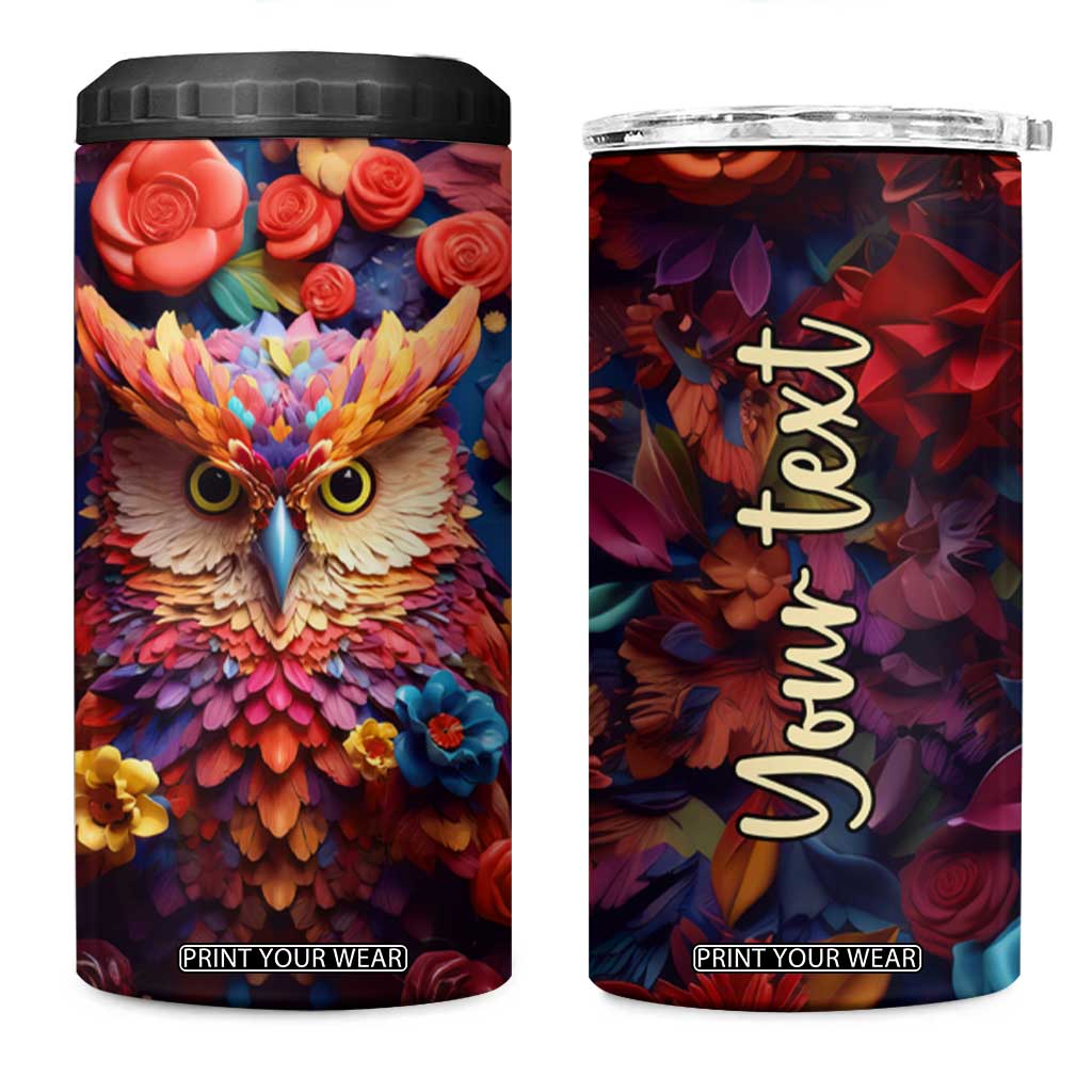 Personalized Owl 4 in 1 Can Cooler Tumbler in Colorful Garden with Plaster Carving Design TS04 One Size: 16 oz Multicolor Print Your Wear