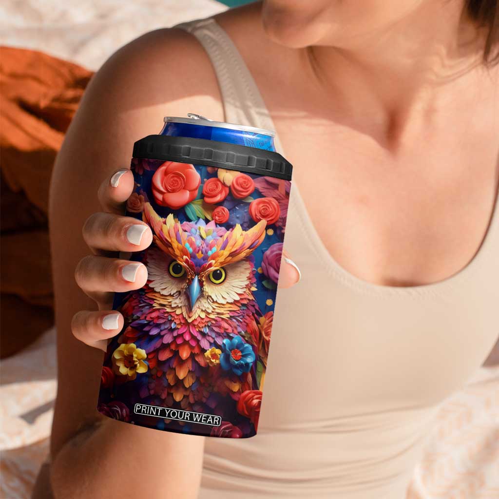 Personalized Owl 4 in 1 Can Cooler Tumbler in Colorful Garden with Plaster Carving Design TS04 Print Your Wear