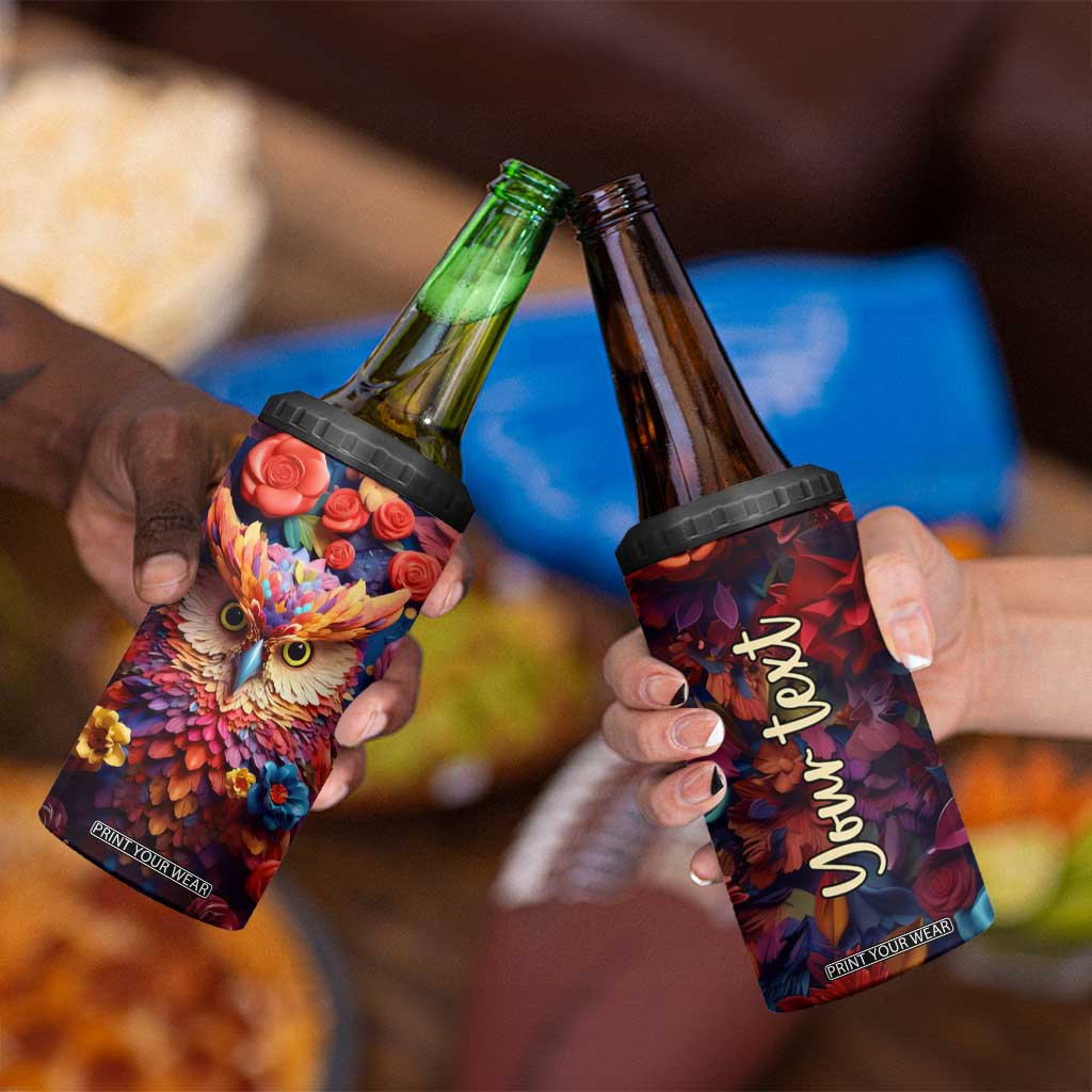 Personalized Owl 4 in 1 Can Cooler Tumbler in Colorful Garden with Plaster Carving Design TS04 Print Your Wear