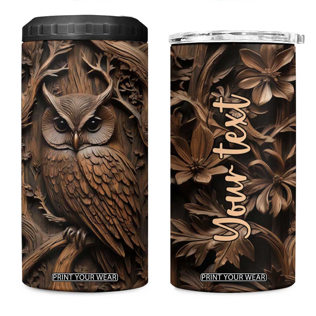 Personalized Owl 4 in 1 Can Cooler Tumbler in Night Forest with Leather Carving Style TS04 One Size: 16 oz Multicolor Print Your Wear