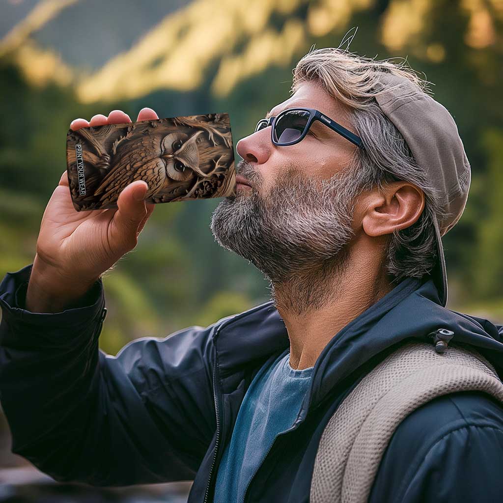 Personalized Owl 4 in 1 Can Cooler Tumbler in Night Forest with Leather Carving Style TS04 Print Your Wear