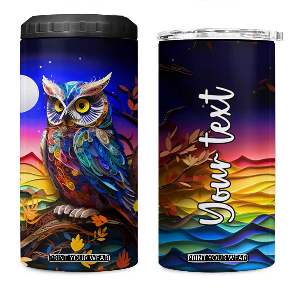 Personalized Owl 4 in 1 Can Cooler Tumbler in Night Forest with Paper Quilling Design TS04 One Size: 16 oz Multicolor Print Your Wear