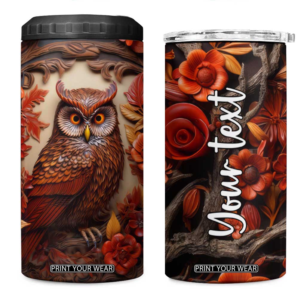 Personalized Owl 4 in 1 Can Cooler Tumbler with Leather Carving Artistic Design TS04 One Size: 16 oz Multicolor Print Your Wear